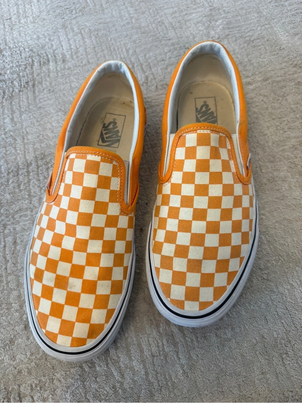 Vans Slip-On Checkerboard Sneakers - Orange and Cream